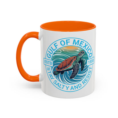 Gulf of Mexico Turtle Coffee Mug — "Stay Salty and Resist" Accent Ceramic Mug