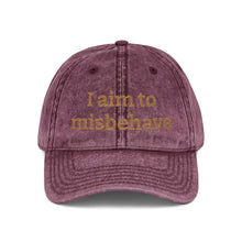 Embroidered Vintage Cap — "I aim to misbehave" Distressed Hat
