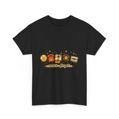 Retro Music Tee — "Never Forget" Vinyl, Cassette & CD Throwback Shirt
