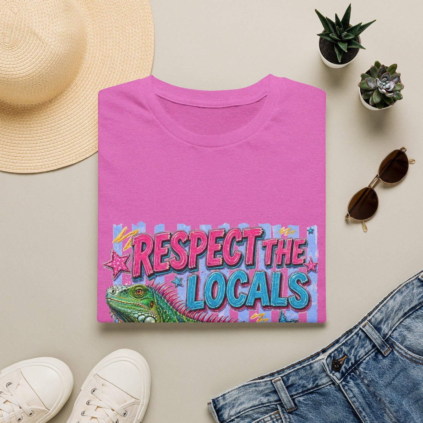 Respect the Locals T-Shirt — Colorful Iguana Graphic Tee