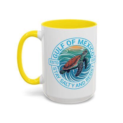 Gulf of Mexico Turtle Coffee Mug — "Stay Salty and Resist" Accent Ceramic Mug