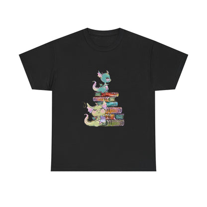 Book Dragon T-Shirt — Cute Book Stack Dragons Reading Tee