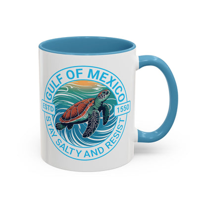 Gulf of Mexico Turtle Coffee Mug — "Stay Salty and Resist" Accent Ceramic Mug