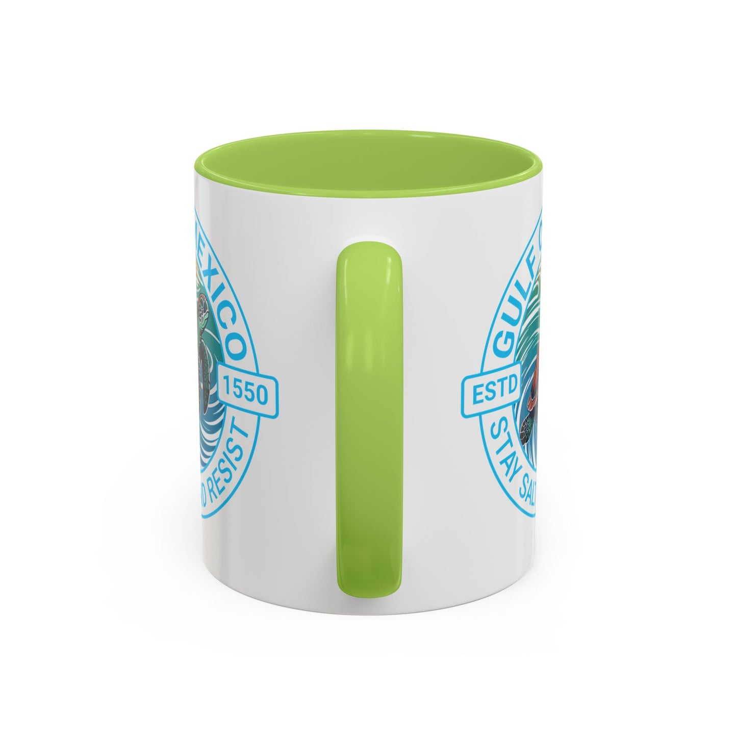 Customizable Gulf of Mexico Turtle Coffee Mug — "Stay Salty and Resist" Accent Ceramic Mug