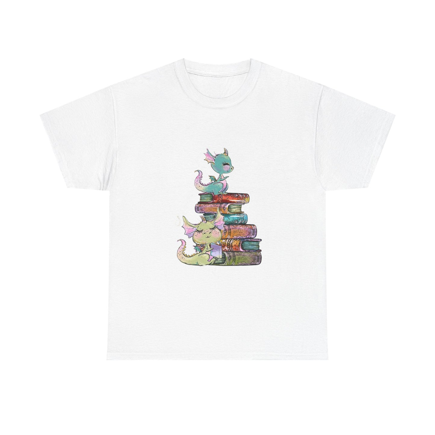 Book Dragon T-Shirt — Cute Book Stack Dragons Reading Tee