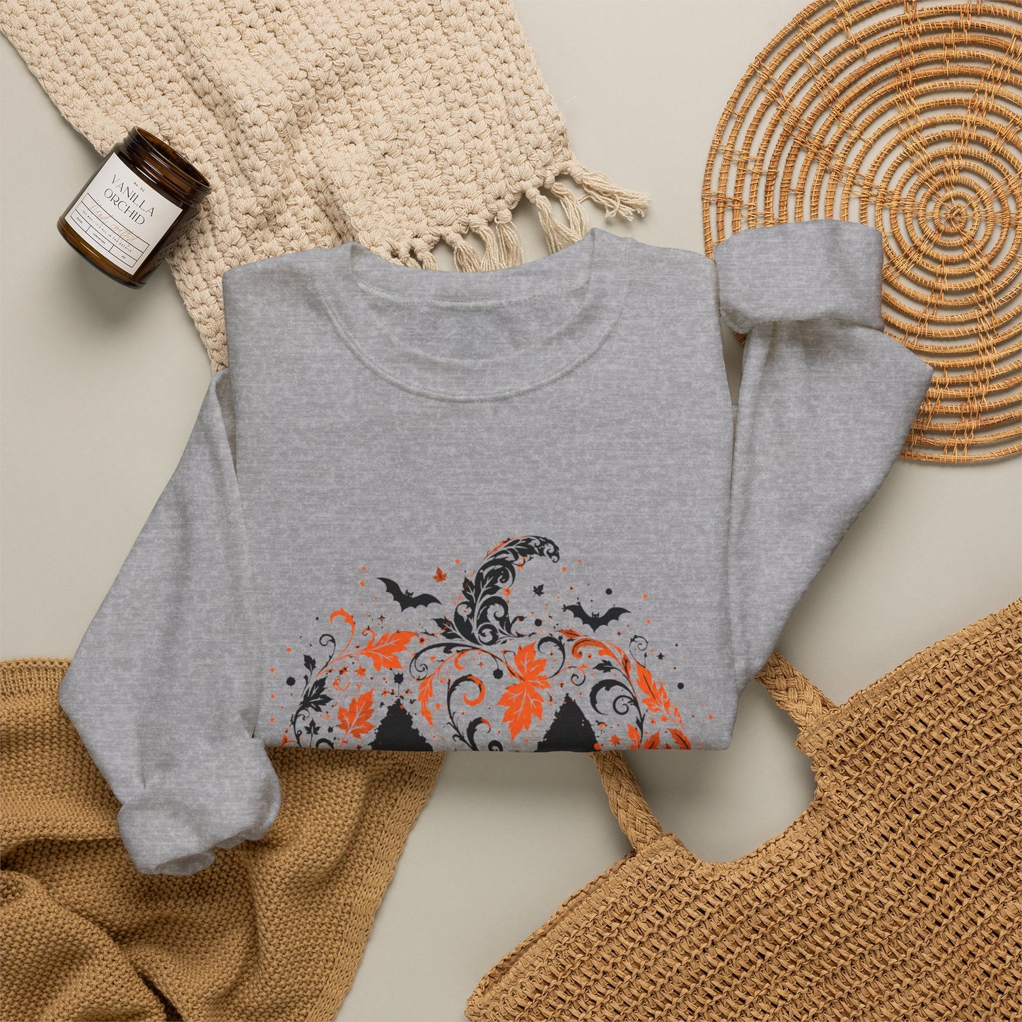 Halloween Pumpkin Crewneck Sweatshirt – Floral Jack-O'-Lantern Design