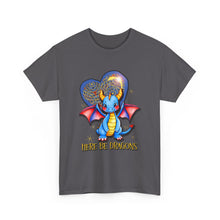 Dragon Heart T‑Shirt — Cute Blue Dragon 'Here Be Dragons' Tee