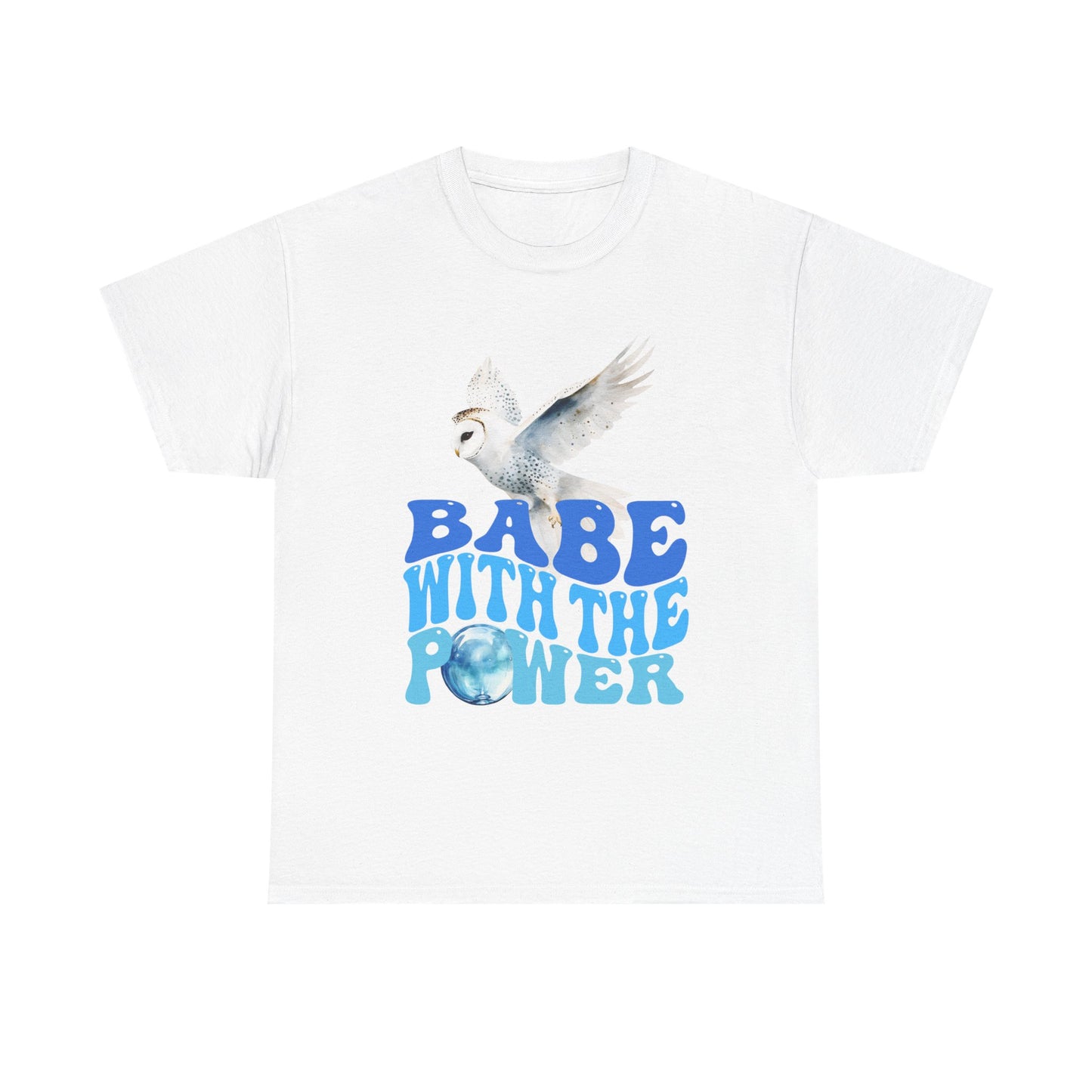 Babe With the Power Graphic Tee — Retro Blue Psychedelic Owl Design