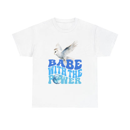 Babe With the Power Graphic Tee — Retro Blue Psychedelic Owl Design