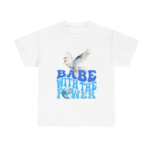 Babe With the Power Graphic Tee — Retro Blue Psychedelic Owl Design