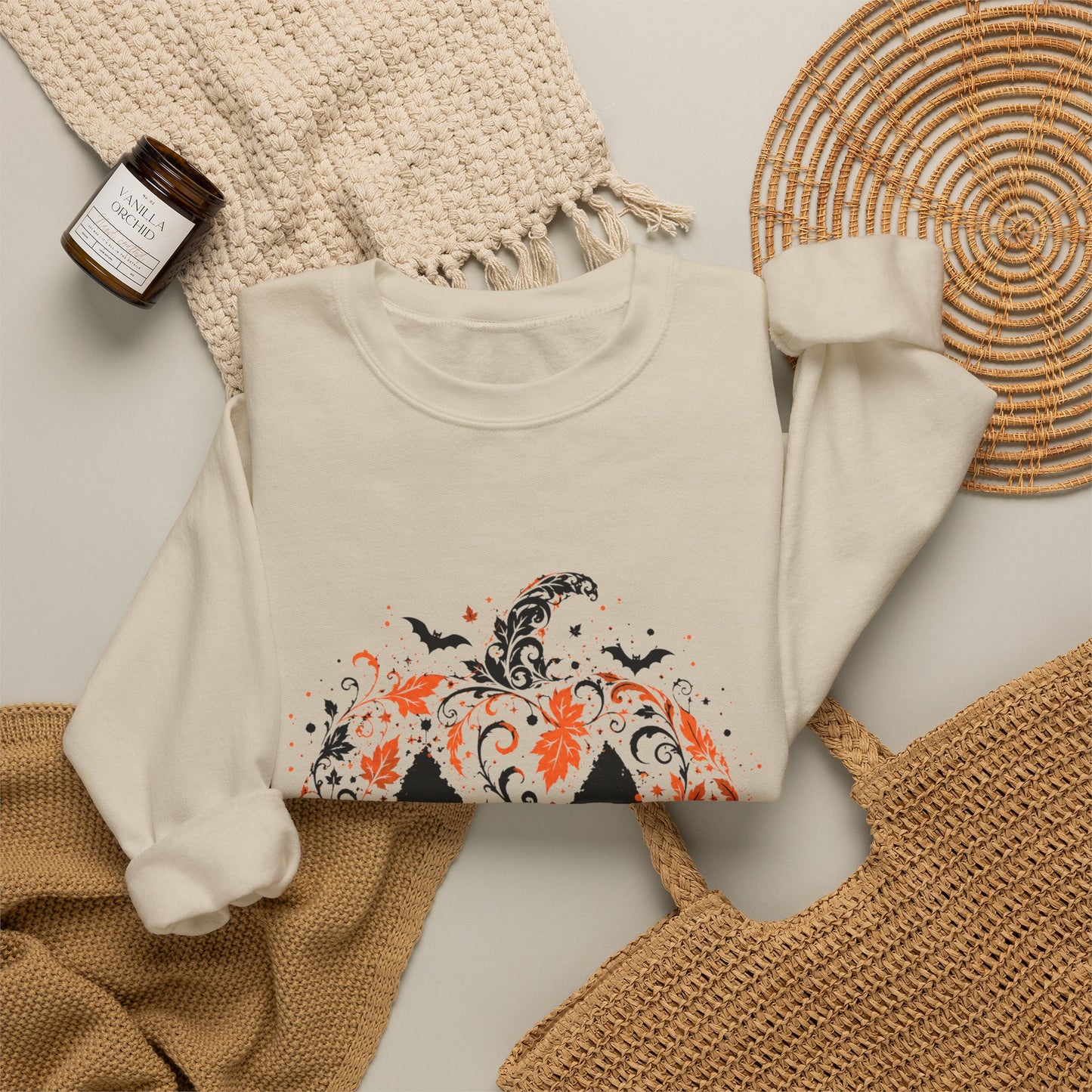 Halloween Pumpkin Crewneck Sweatshirt – Floral Jack-O'-Lantern Design