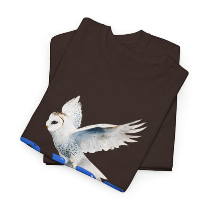 Babe With the Power Graphic Tee — Retro Blue Psychedelic Owl Design