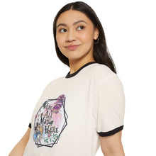 We're all mad here  Unisex Cotton Ringer T-Shirt