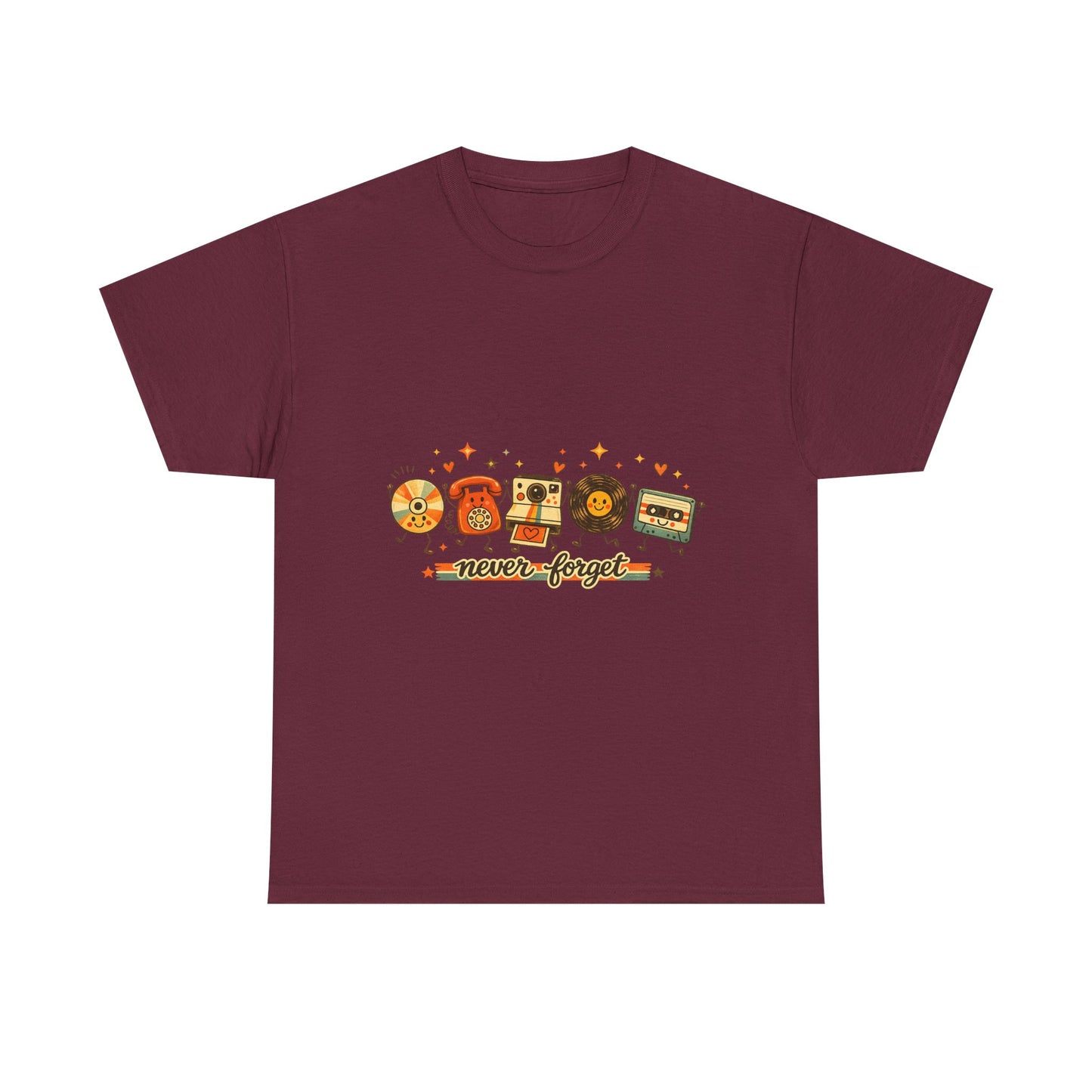 Retro Music Tee — "Never Forget" Vinyl, Cassette & CD Throwback Shirt