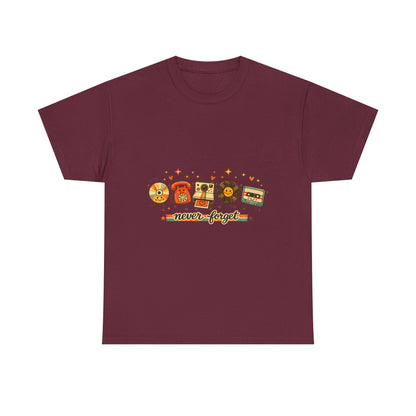 Retro Music Tee — "Never Forget" Vinyl, Cassette & CD Throwback Shirt