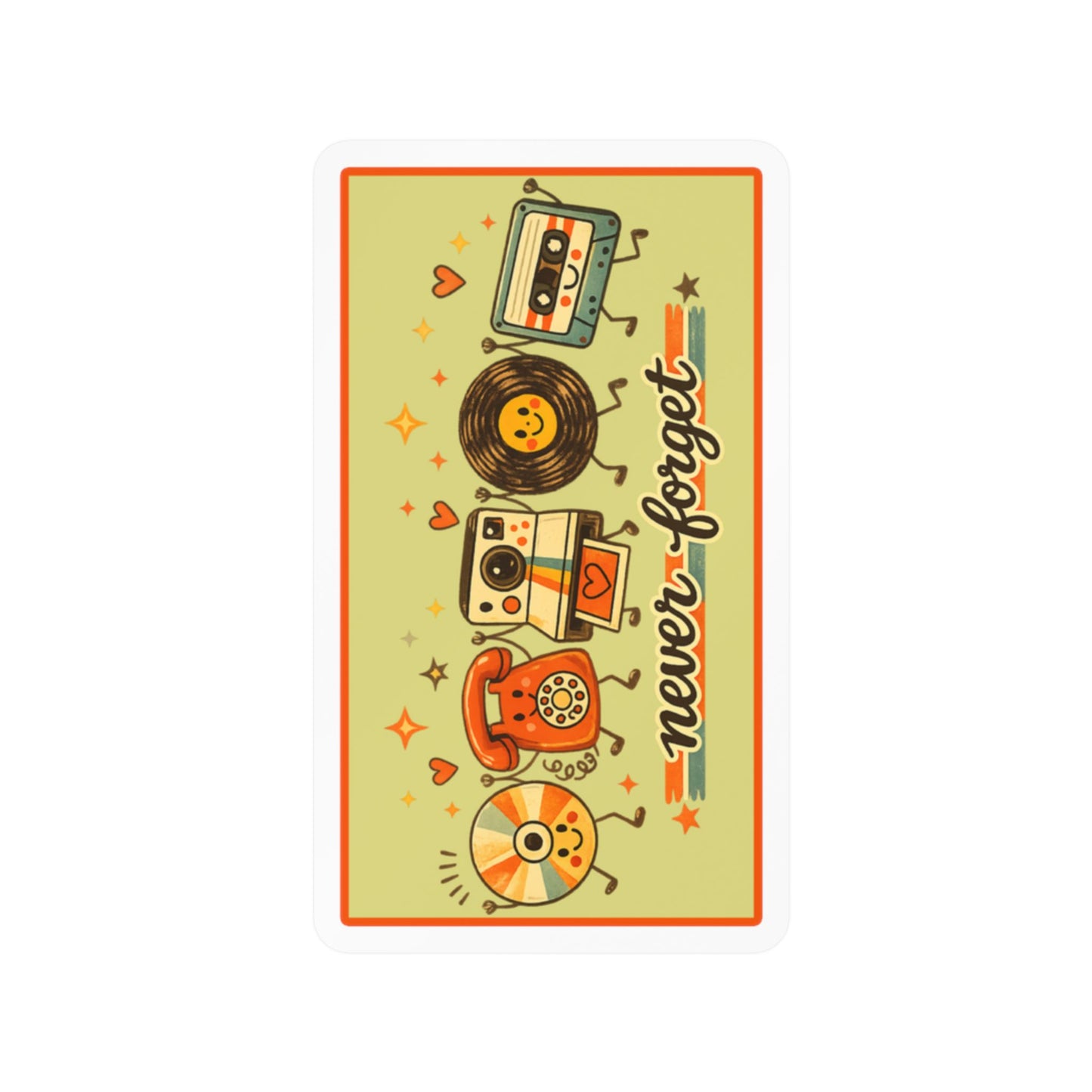Retro Music Vinyl Decal — "Never Forget" Kiss-Cut Sticker