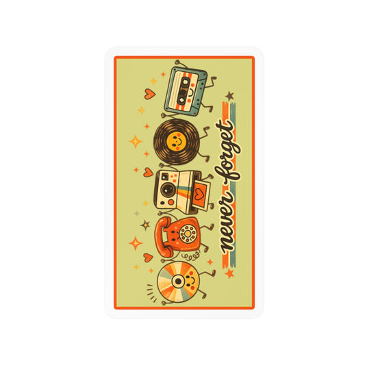 Retro Music Vinyl Decal — "Never Forget" Kiss-Cut Sticker