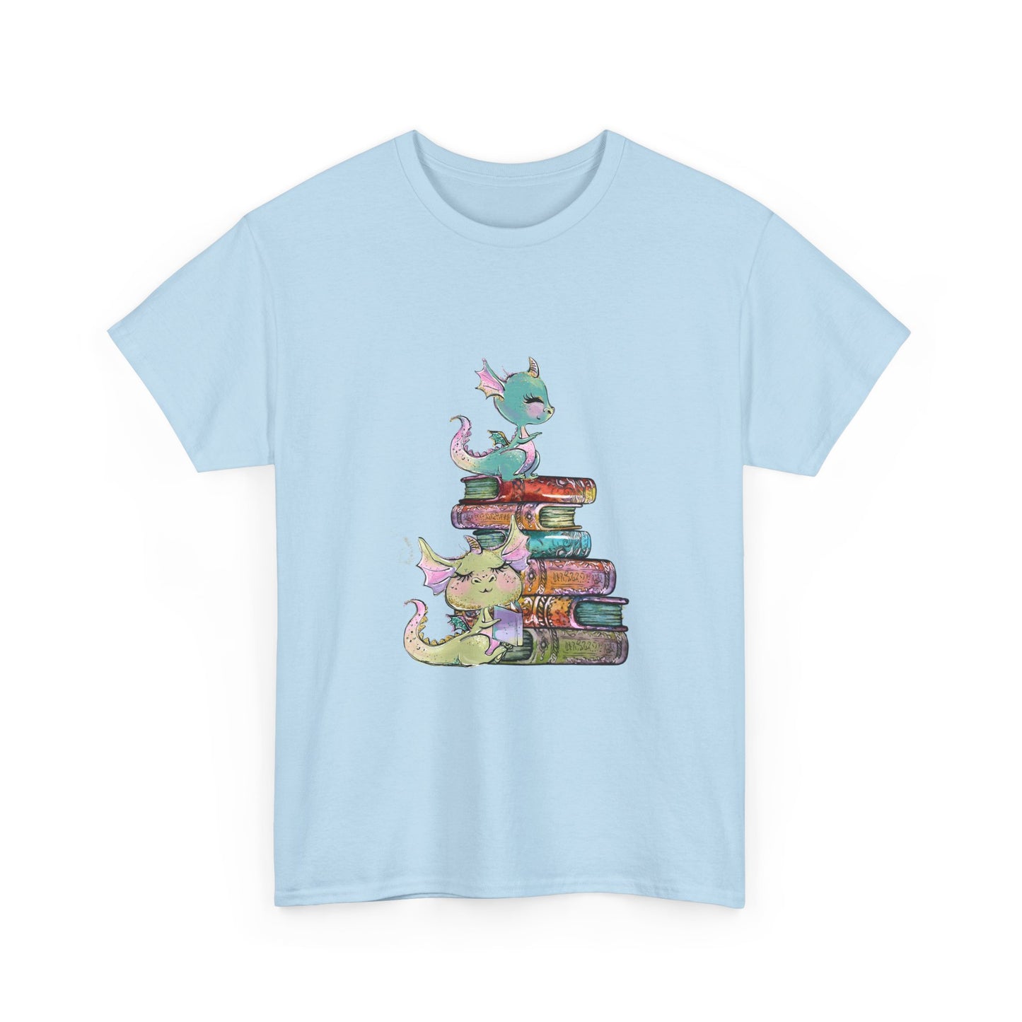 Book Dragon T-Shirt — Cute Book Stack Dragons Reading Tee