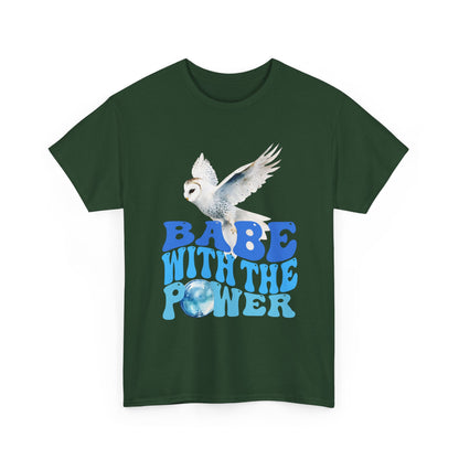 Babe With the Power Graphic Tee — Retro Blue Psychedelic Owl Design