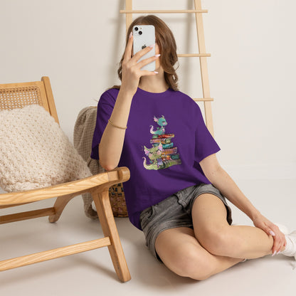 Book Dragon T-Shirt — Cute Book Stack Dragons Reading Tee