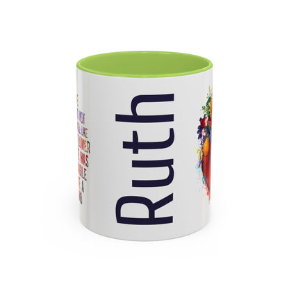 Customizable Accent Coffee Mug — "She Was Not Fragile Like a Flower, She Was Fragile Like a Bomb" Colorful Heart Floral Design (11/15 oz)