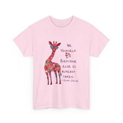 Giraffe Floral Tee — "Be Yourself" Inspirational Graphic T-Shirt