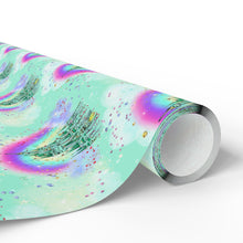 Mint Swirl Castle and Rainbow Wrapping Paper Roll — Iridescent Confetti Gift Wrap for Birthdays & Holidays