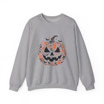 Halloween Pumpkin Crewneck Sweatshirt – Floral Jack-O'-Lantern Design