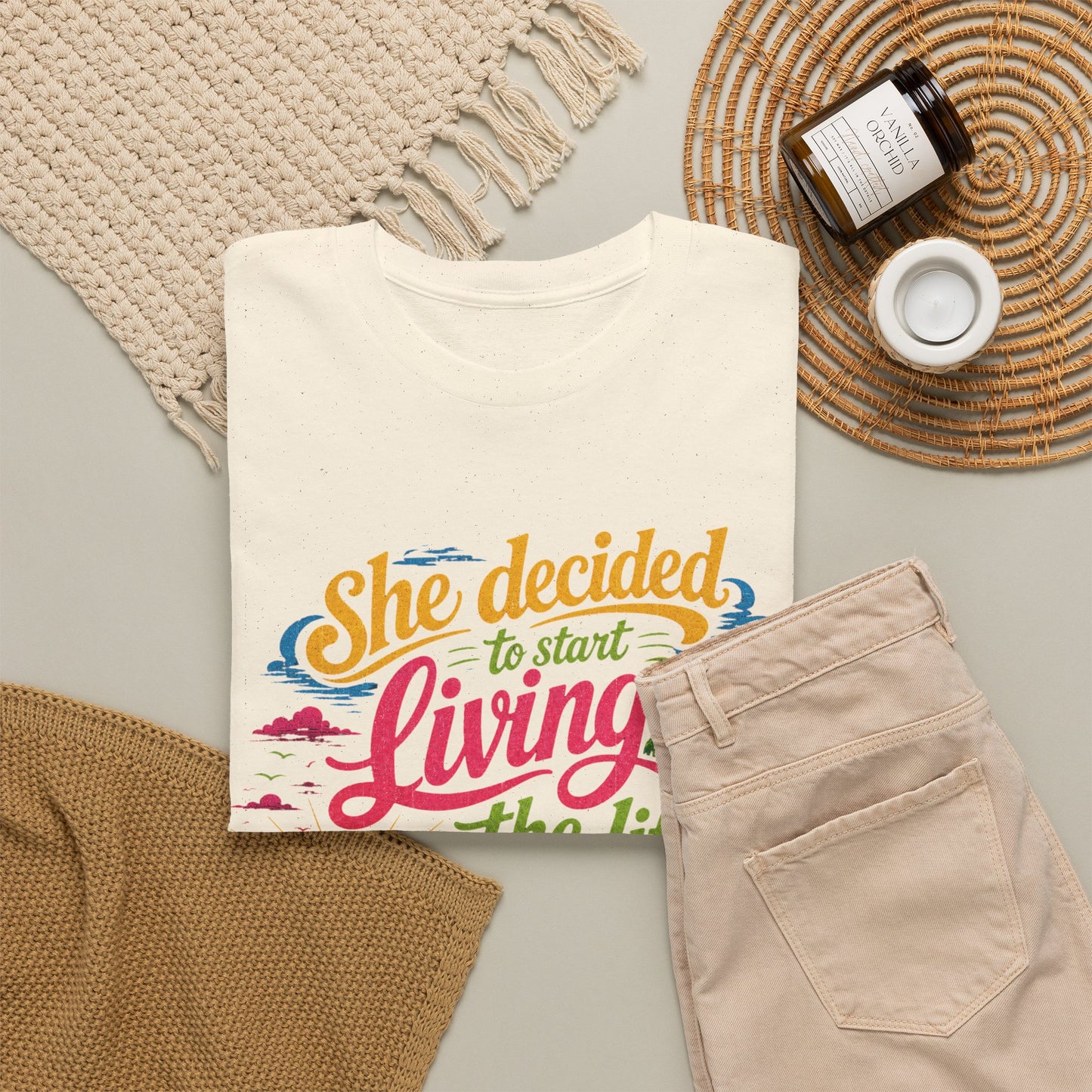 Inspirational Beach T-Shirt : "She Decided to Start Living the Life She Had Imagined"  -  darker colors