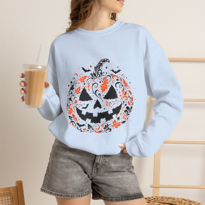 Halloween Pumpkin Crewneck Sweatshirt – Floral Jack-O'-Lantern Design