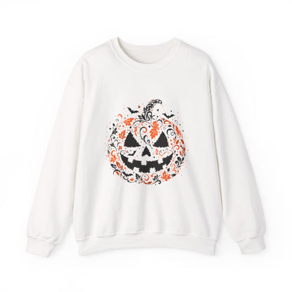 Halloween Pumpkin Crewneck Sweatshirt – Floral Jack-O'-Lantern Design