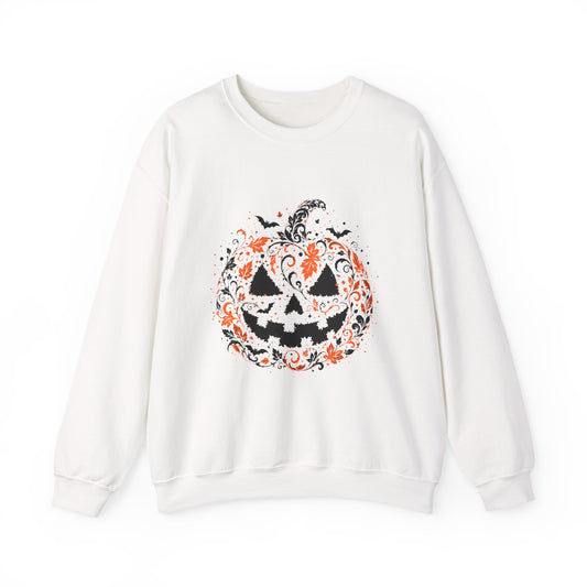 Halloween Pumpkin Crewneck Sweatshirt – Floral Jack-O'-Lantern Design