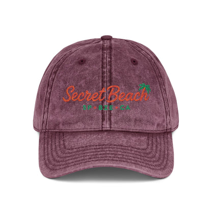 Vintage Embroidered Baseball Cap — "Secret Beach" Palm Logo