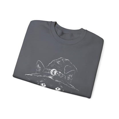 Witch Cat Crewneck Sweatshirt – Black Cat in Witch Hat Graphic