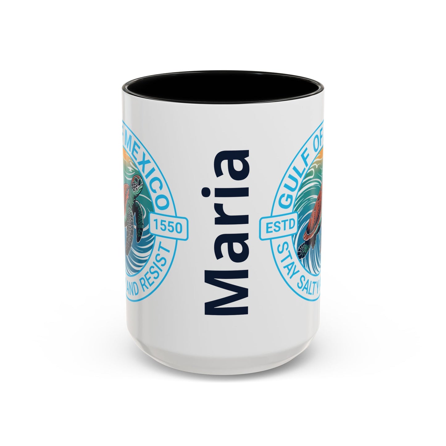Customizable Gulf of Mexico Turtle Coffee Mug — "Stay Salty and Resist" Accent Ceramic Mug