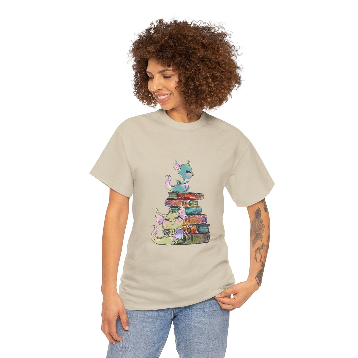 Book Dragon T-Shirt — Cute Book Stack Dragons Reading Tee