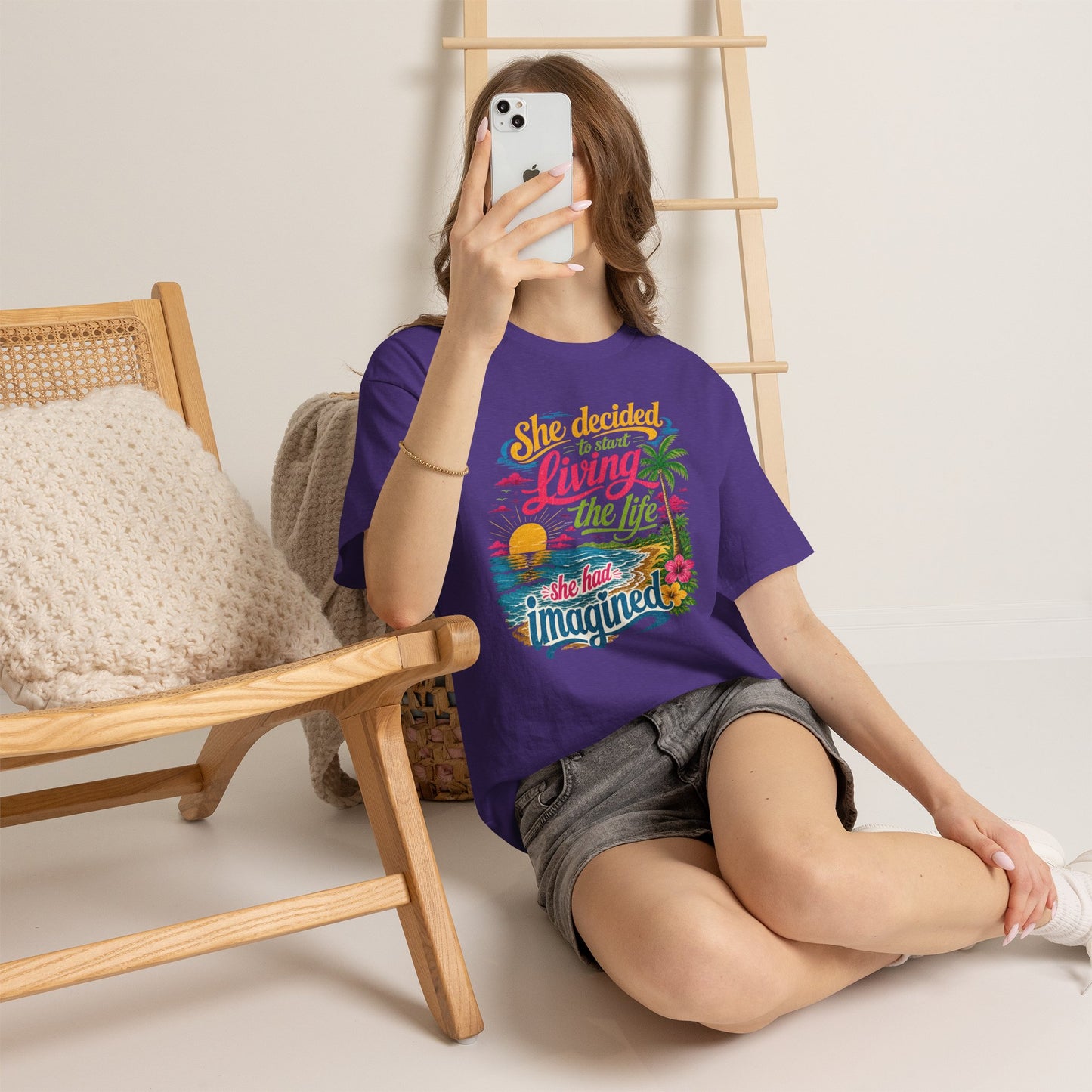 Inspirational Beach T-Shirt : "She Decided to Start Living the Life She Had Imagined"  -  darker colors