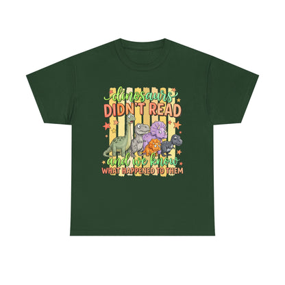 Dinosaur T‑Shirt — "Dinosaurs Didn't Read" Cute Retro Dino Graphic Tee