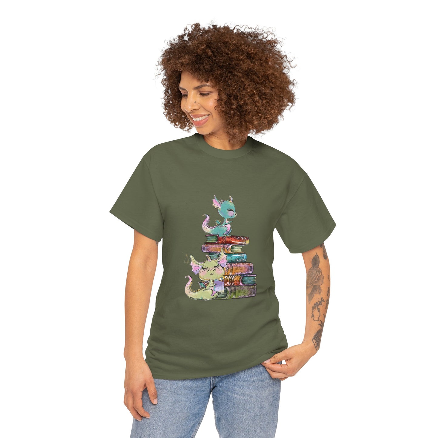 Book Dragon T-Shirt — Cute Book Stack Dragons Reading Tee