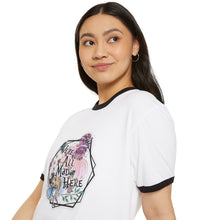 We're all mad here  Unisex Cotton Ringer T-Shirt