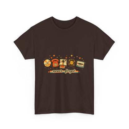 Retro Music Tee — "Never Forget" Vinyl, Cassette & CD Throwback Shirt