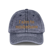 Embroidered Vintage Cap — "I aim to misbehave" Distressed Hat