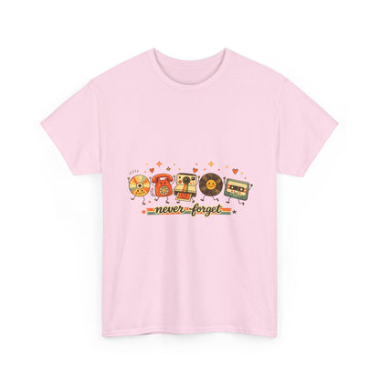 Retro Music Tee — "Never Forget" Vinyl, Cassette & CD Throwback Shirt