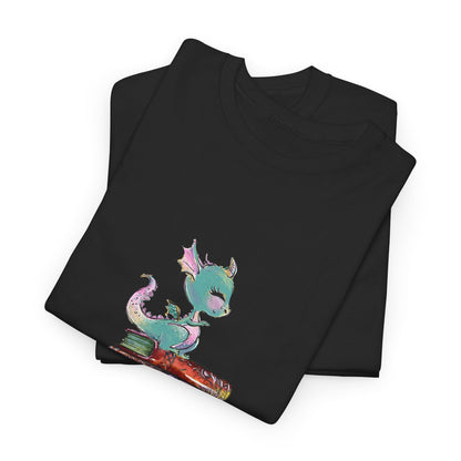 Book Dragon T-Shirt — Cute Book Stack Dragons Reading Tee