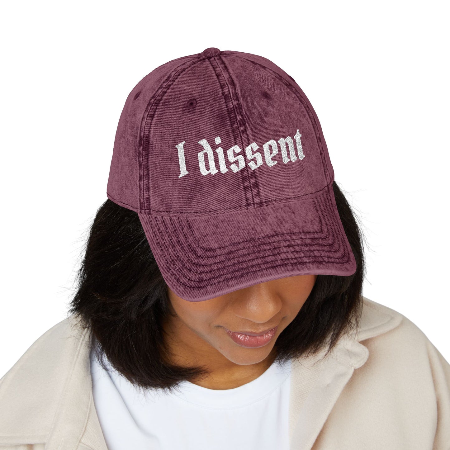 Embroidered 'I Dissent' Vintage Cap - White text