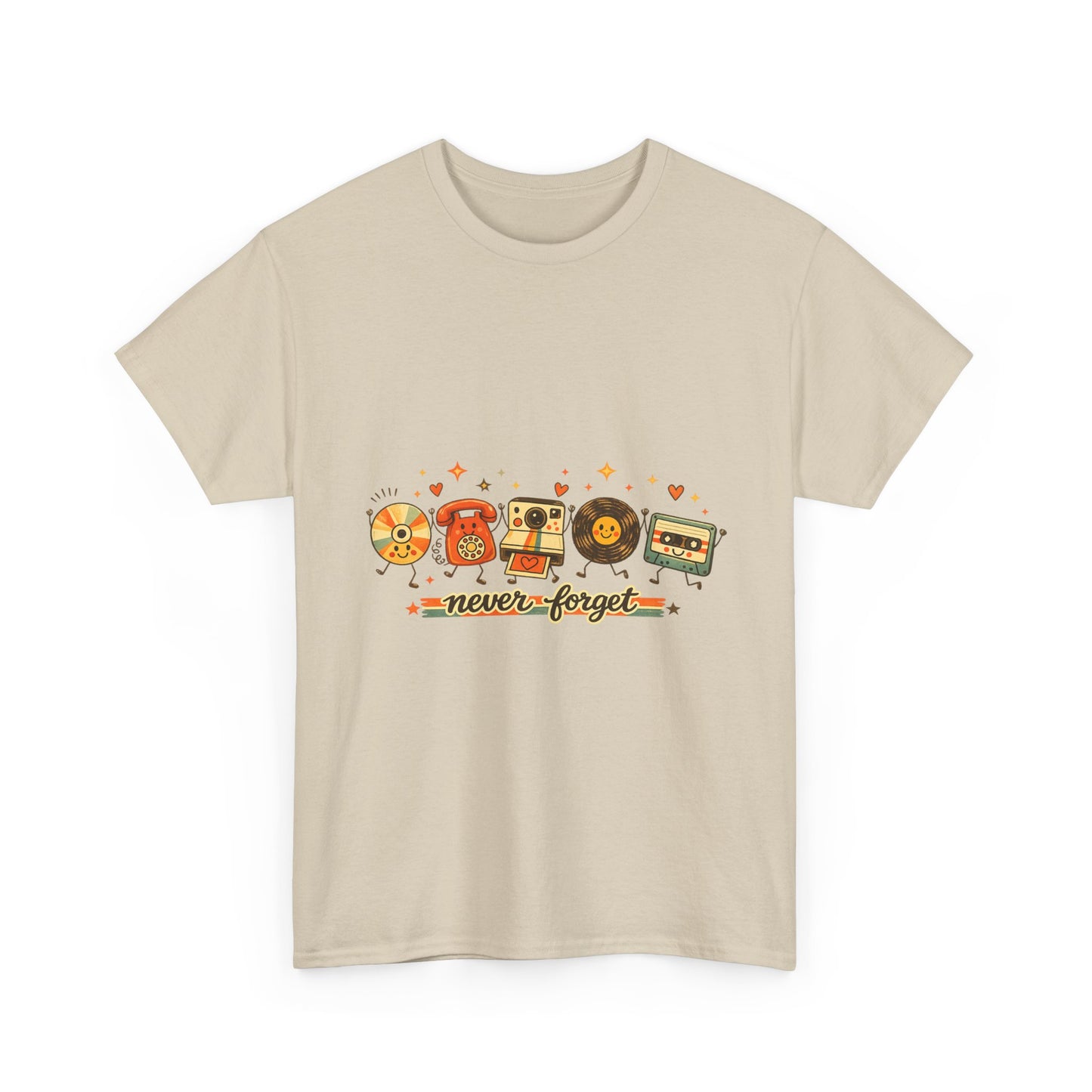 Retro Music Tee — "Never Forget" Vinyl, Cassette & CD Throwback Shirt