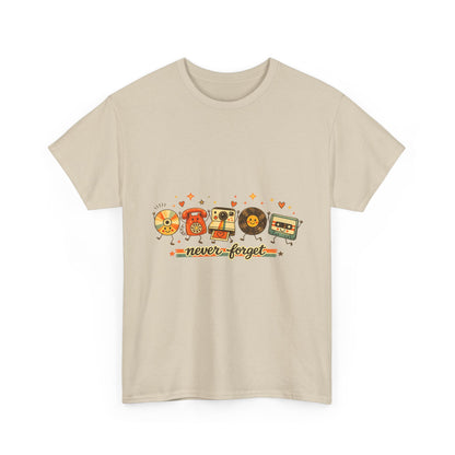 Retro Music Tee — "Never Forget" Vinyl, Cassette & CD Throwback Shirt