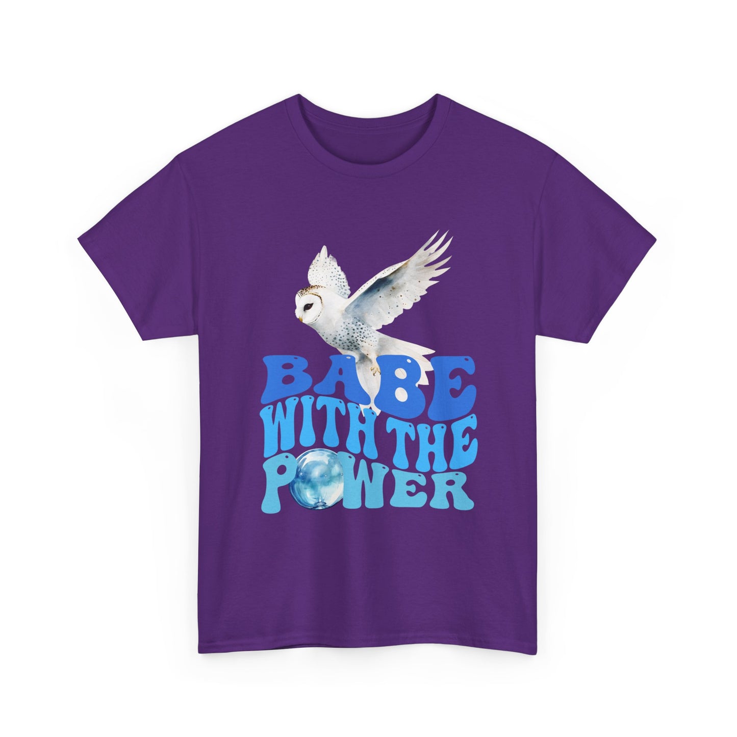 Babe With the Power Graphic Tee — Retro Blue Psychedelic Owl Design