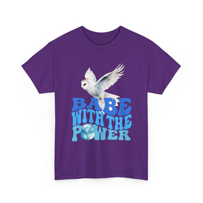 Babe With the Power Graphic Tee — Retro Blue Psychedelic Owl Design
