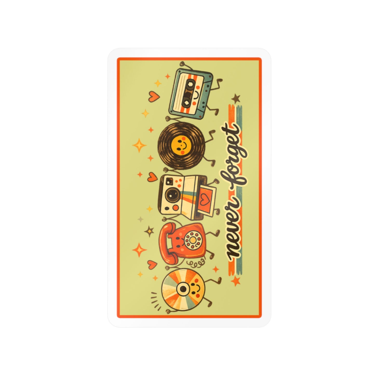 Retro Music Vinyl Decal — "Never Forget" Kiss-Cut Sticker